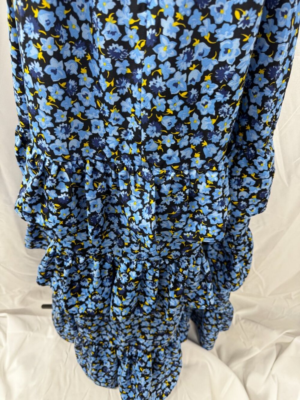 Likely Morrell Ruffled Floral Asymmetric Midi Dress Blue White Yellow Sz 6 - Picture 9 of 16